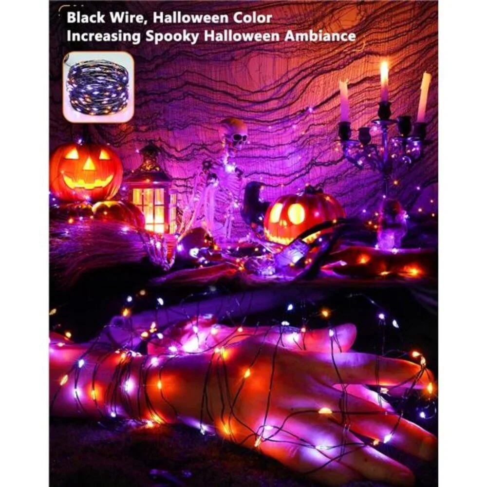 Orange & Purple Halloween Lights, 2 Pack Total 78ft 240 LED Orange Lights